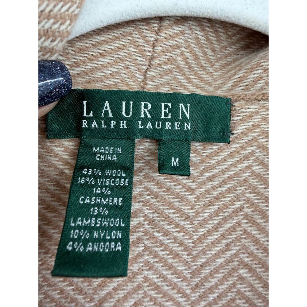Ralph Lauren Womens M Open Cardigan Sweater Wool Cashmere Herringbone Tan - Picture 8 of 9